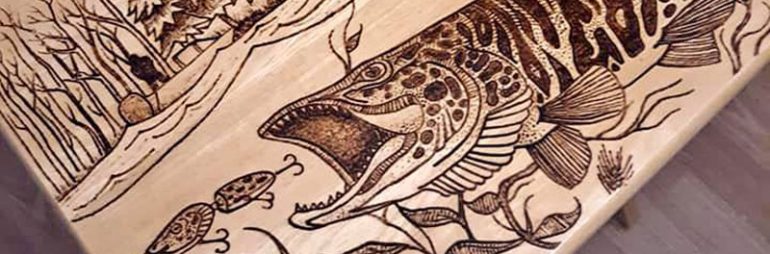 Woodburned Musky Table in Sault Ste Marie Michigan