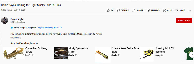YouTube Shelf – Advertise your Own Custom Lure Under your Fishing Videos